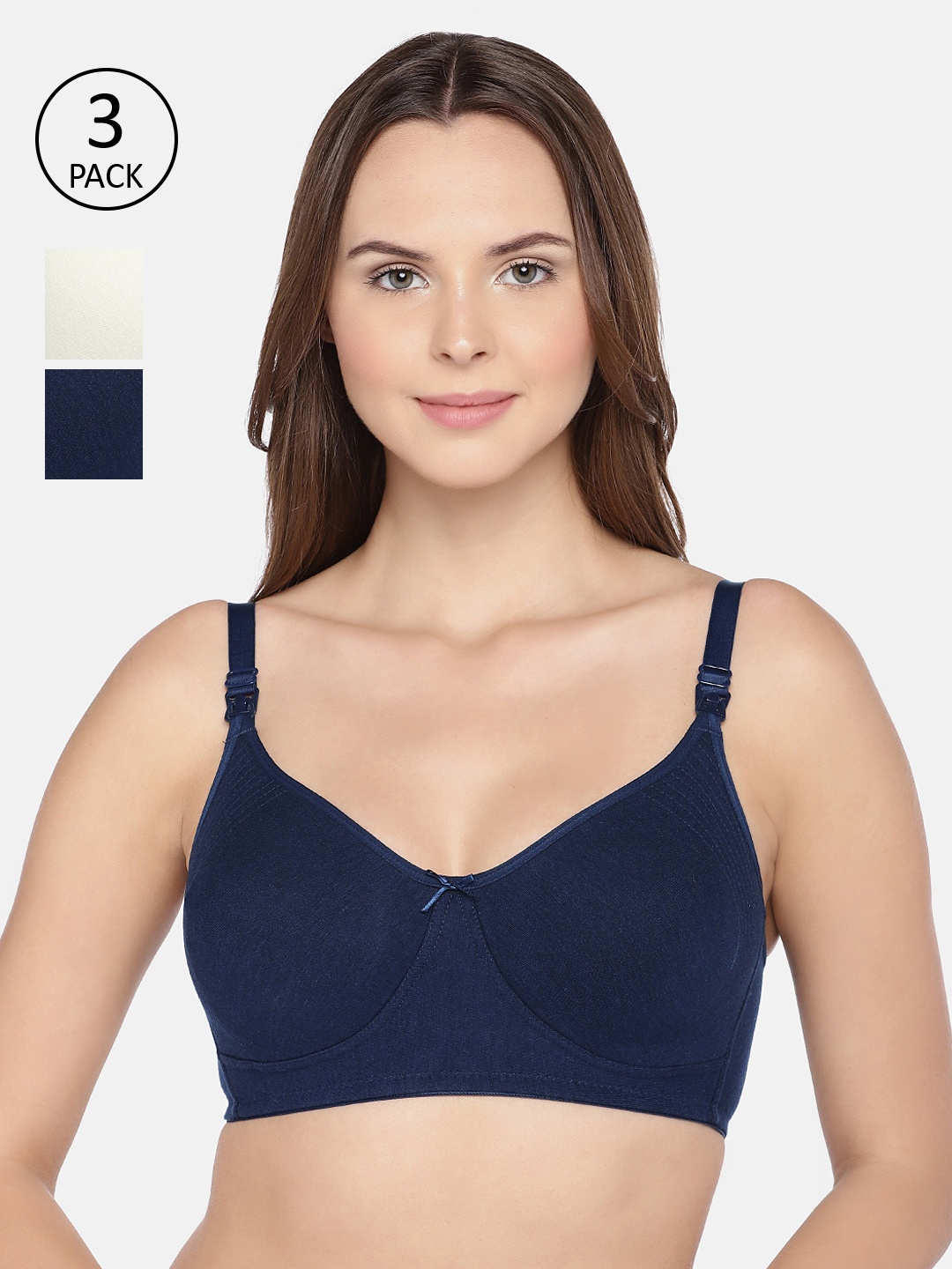 

Inner Sense Pack Of 3 Solid Non-Wired Non Padded Organic Cotton Maternity Bras, Navy blue