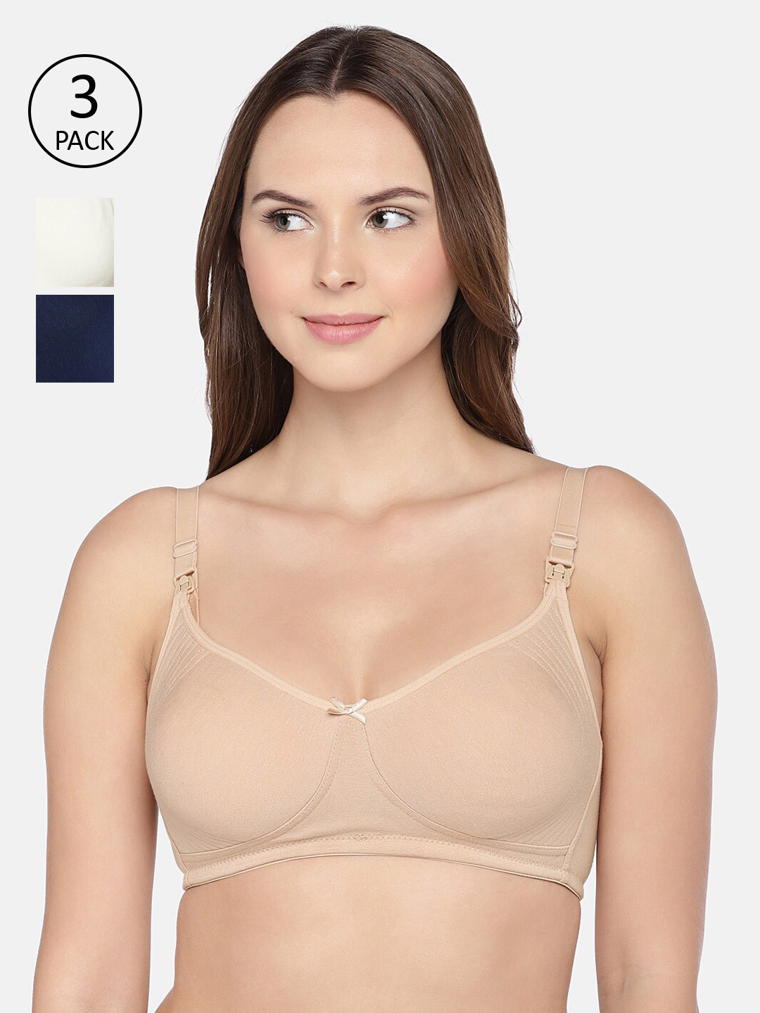 

Inner Sense Pack of 3 Organic Cotton Antimicrobial Non-Wired Non Padded Maternity Bras, Multi