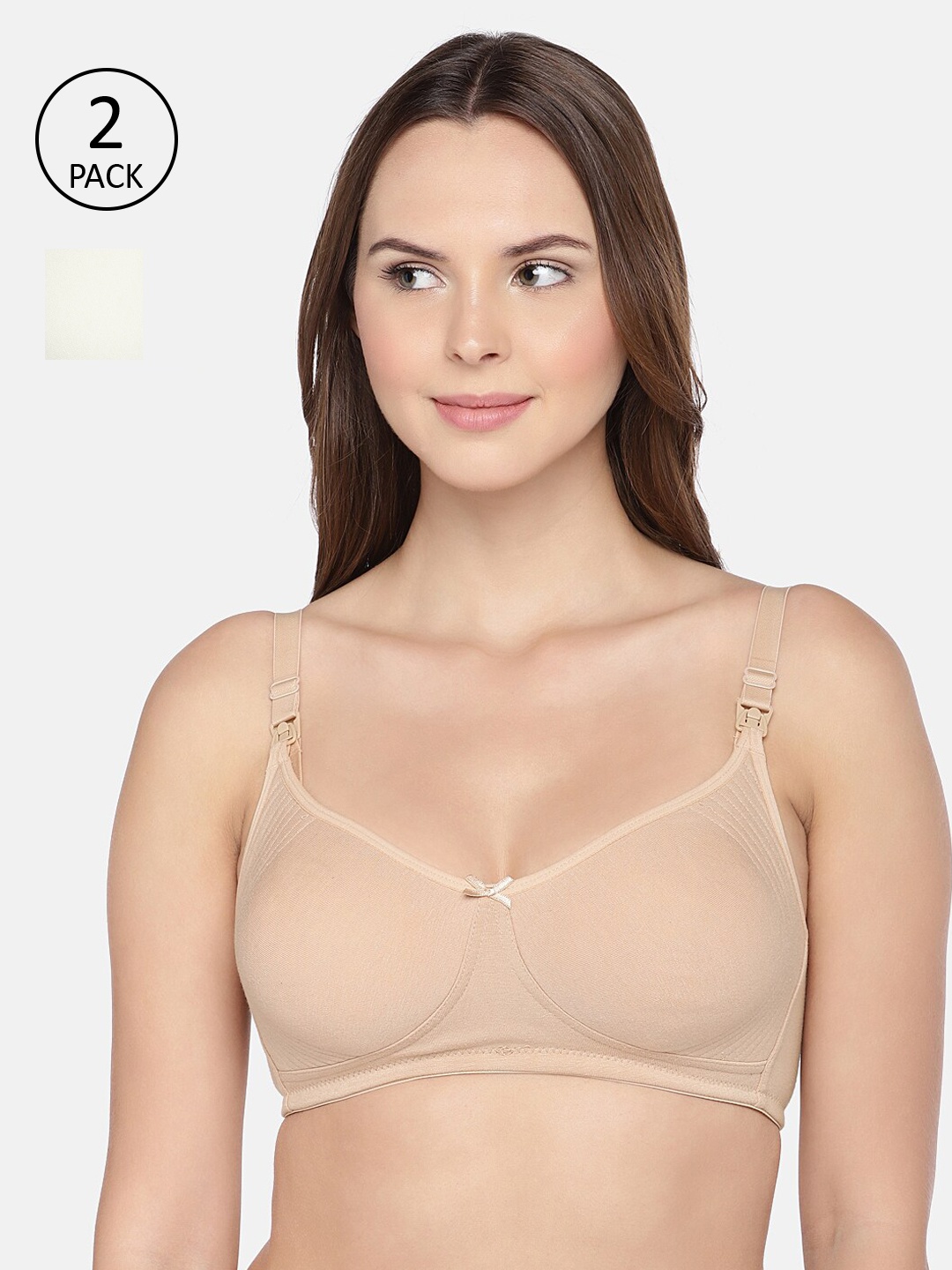 

Inner Sense Pack Of 2 Beige & White Solid Non-Wired Non Padded Maternity Bra IMB005F_5A