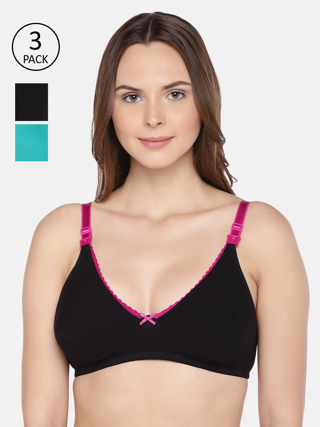 

Inner Sense Pack of 3 Solid Non-Wired Non Padded Maternity Bras IMB003C_3C_3B, Black