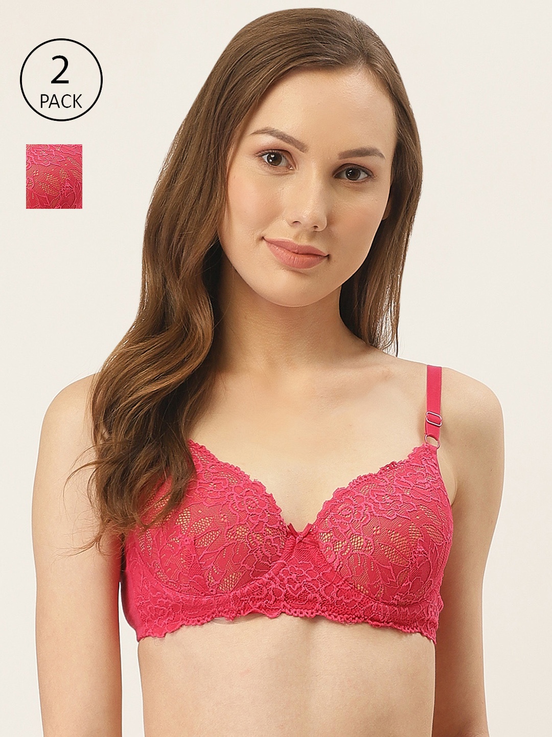 

Inner Sense Pack of 2 Lightly Padded Organic Cotton Antimicrobial T-shirt Bras ISBC047, Pink