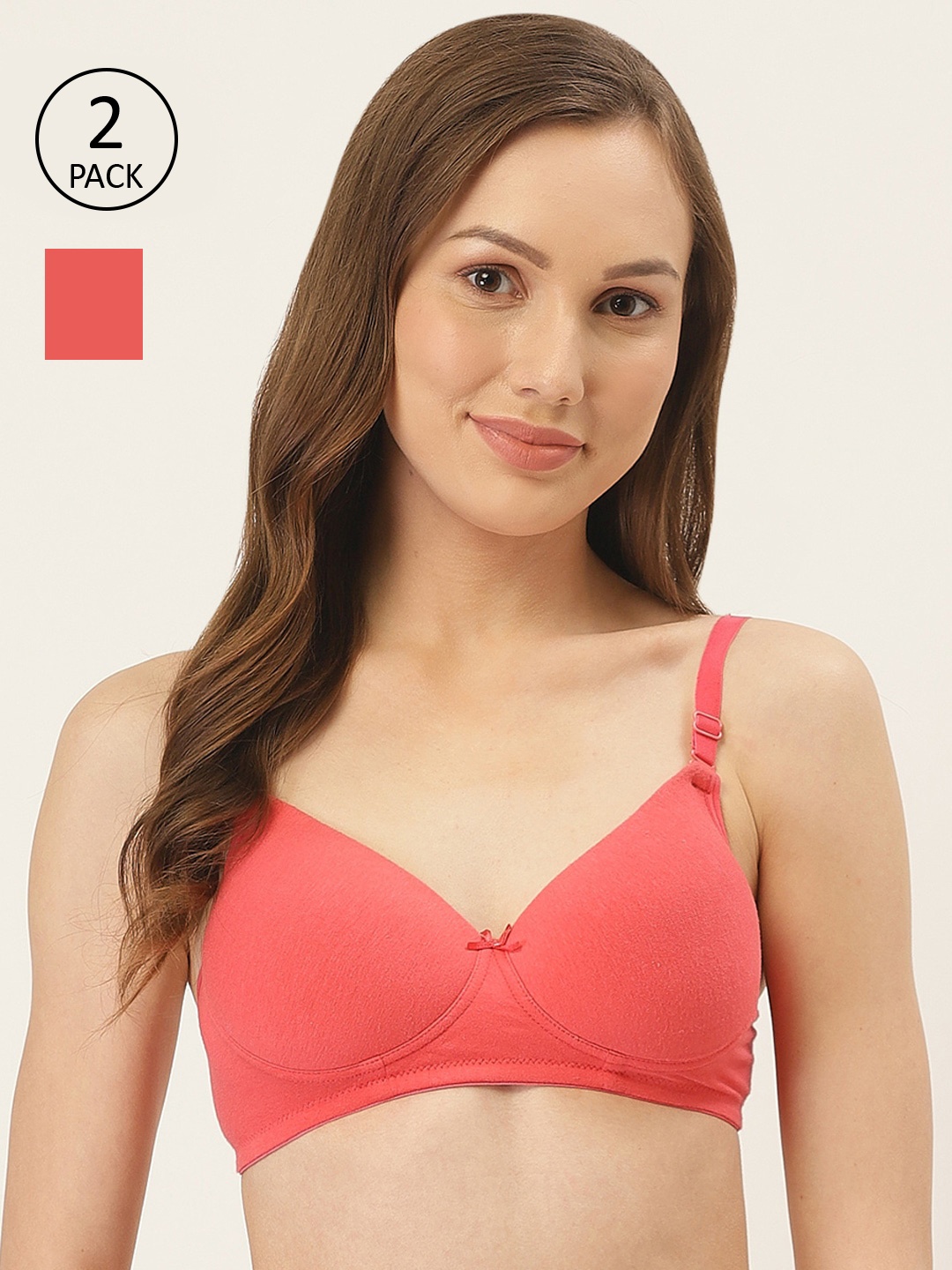 

Inner Sense Pack of 2 Coral Solid Non-Wired Lightly Padded T-shirt Bra