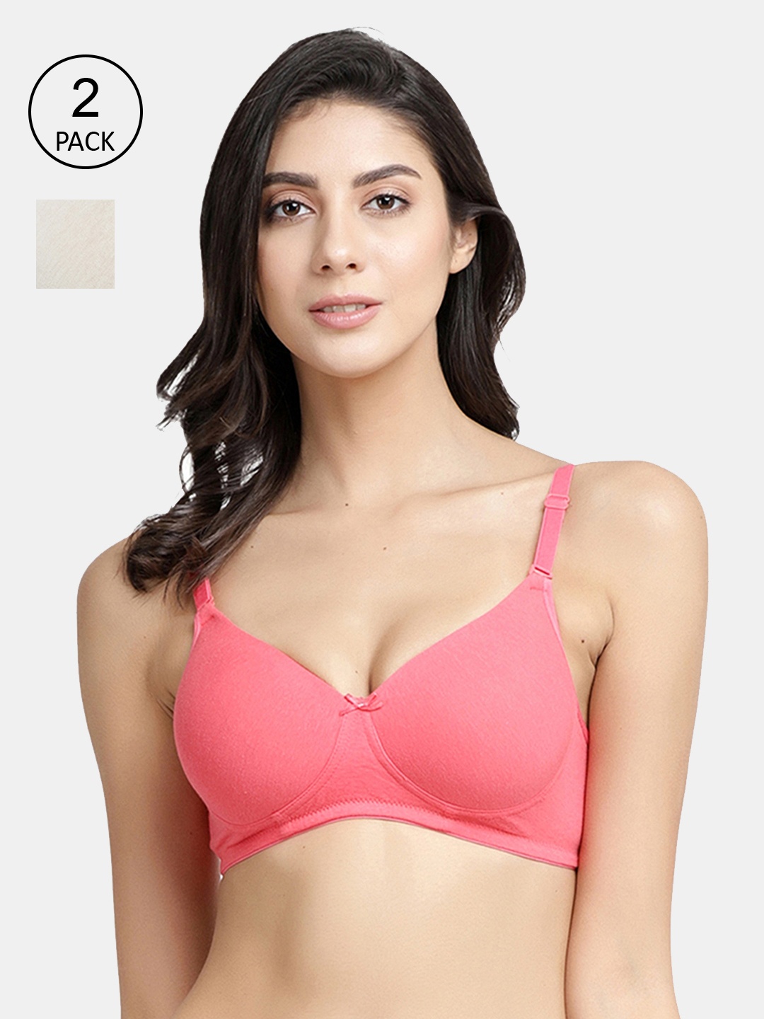 

Inner Sense Pink & White Pack of 2 Solid Non-Wired Lightly Padded T-shirt Bra ISBC068