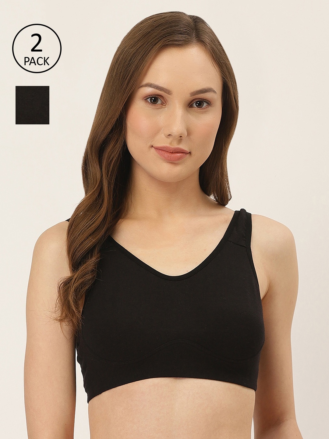 

Inner Sense Pack of 2 Solid Non-Wired Non Padded Antimicrobial Everyday Bra, Black