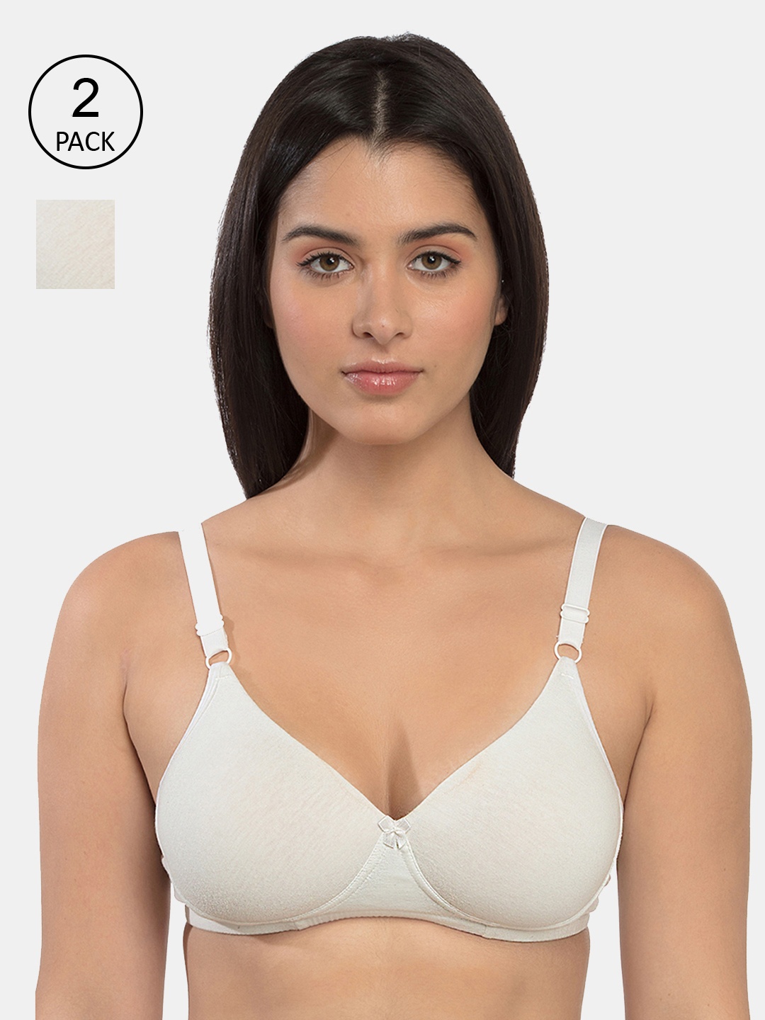 

Inner Sense Pack of 2 Solid Non-Wired Lightly Padded T-shirt Bra ISBC068, White