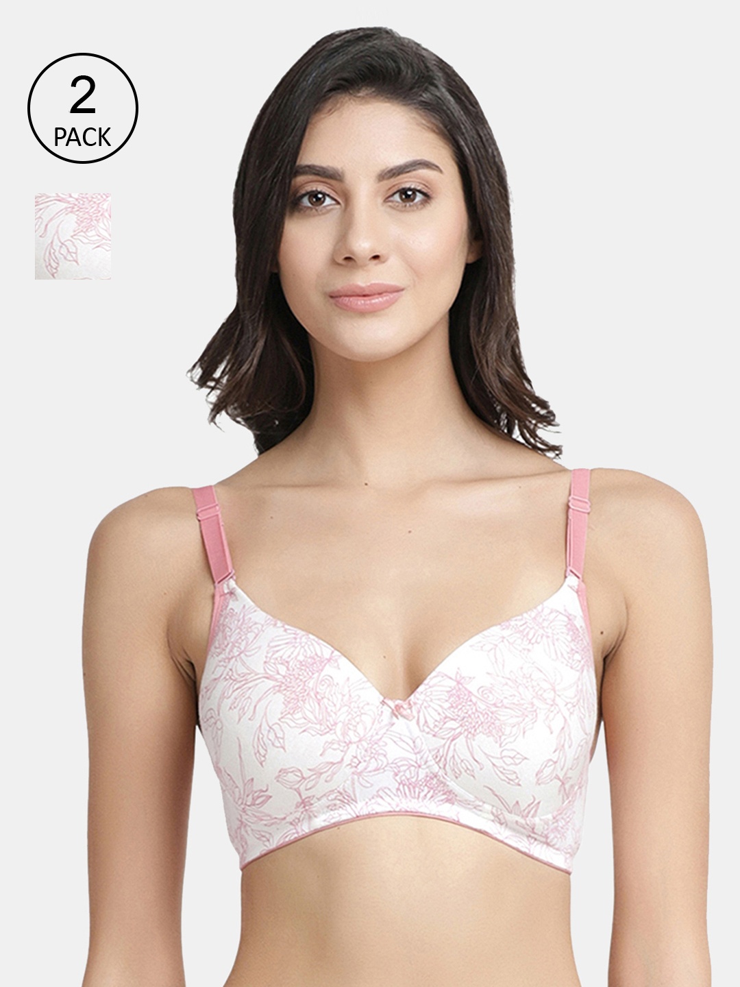 

Inner Sense Pink Pack of 2 Printed Non-Wired Lightly Padded T-shirt Bra ISBC068