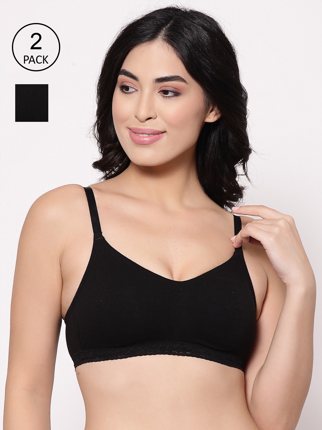 

Inner Sense Black Pack Of 2 Solid Non-Wired Non Padded T-shirt Bra ISBC054