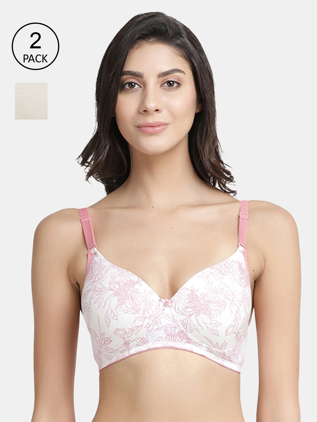 

Inner Sense Pack of 2 Lightly Padded Antimicrobial Sustainable T-shirt Bras ISBC068, Beige