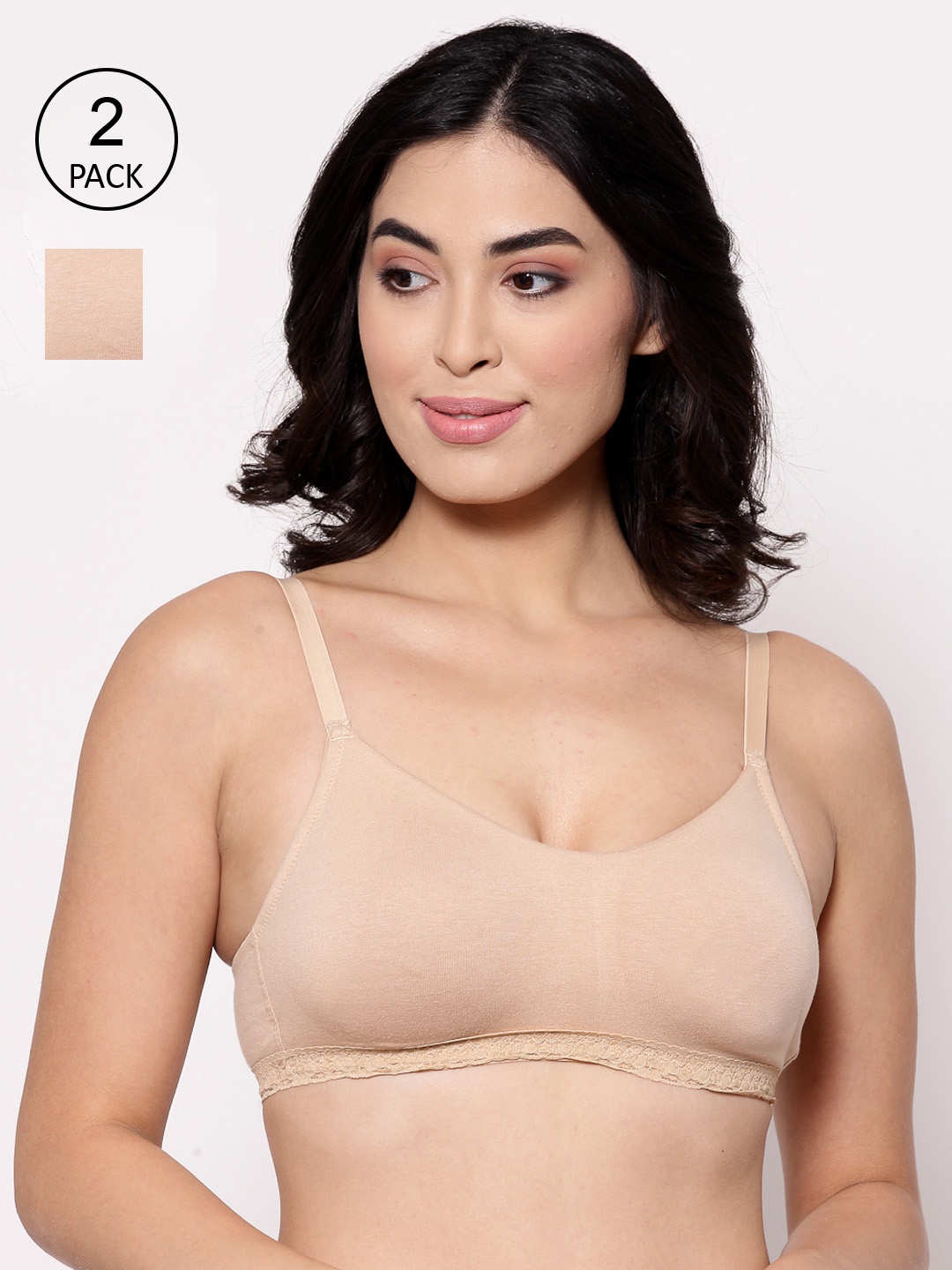 

Inner Sense Beige Pack of 2 Solid Non-Wired Non Padded Sustainable T-shirt Bra ISBC054