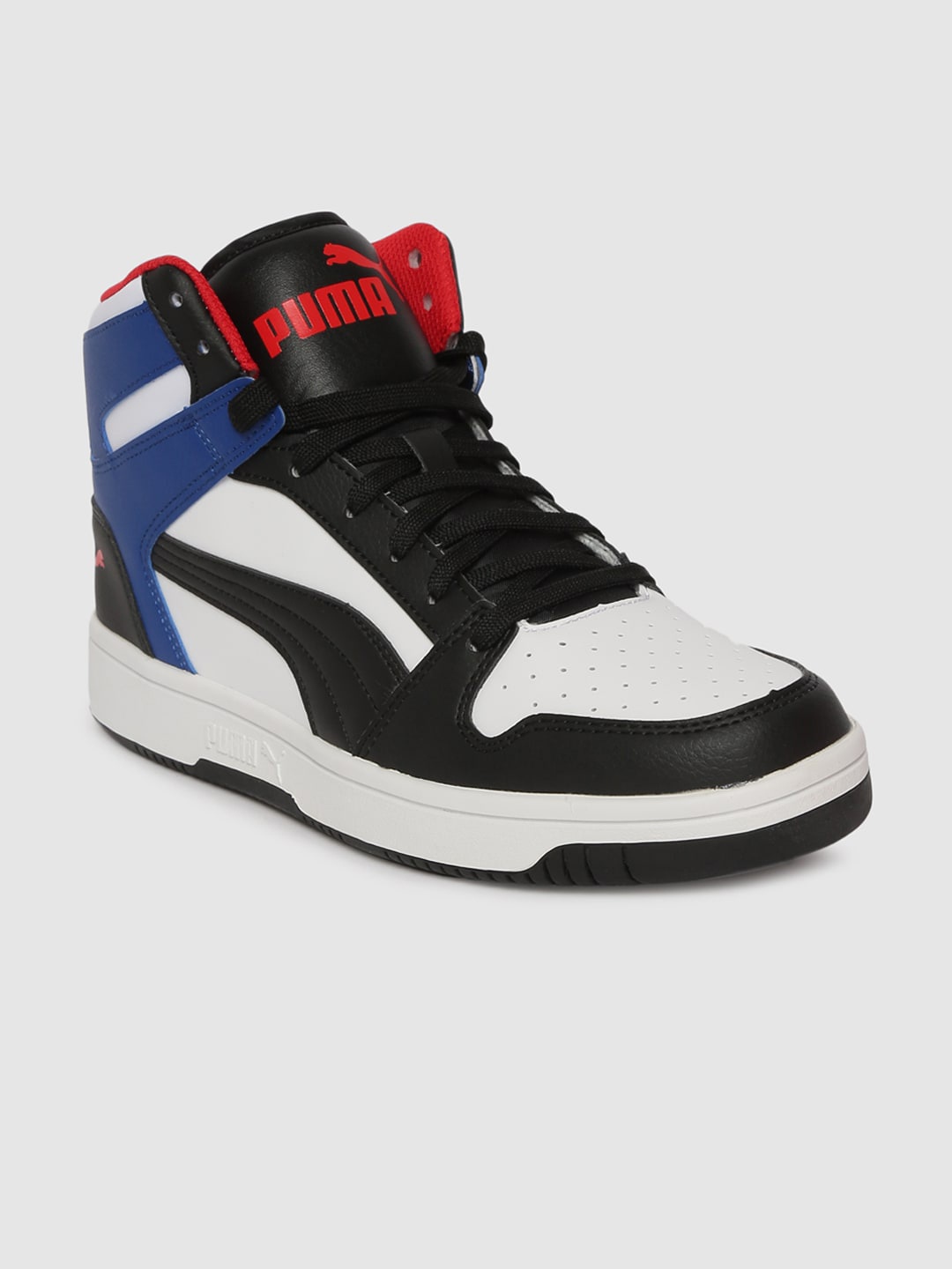 

Puma Unisex White & Black Colourblocked Rebound LayUp Mid-Top Sneakers
