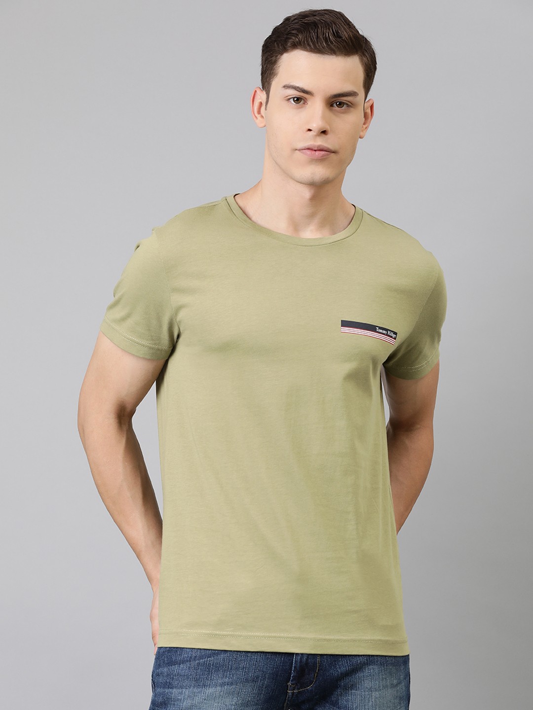 

Tommy Hilfiger Men Beige Printed THCOOL Round Neck Organic Cotton T-shirt