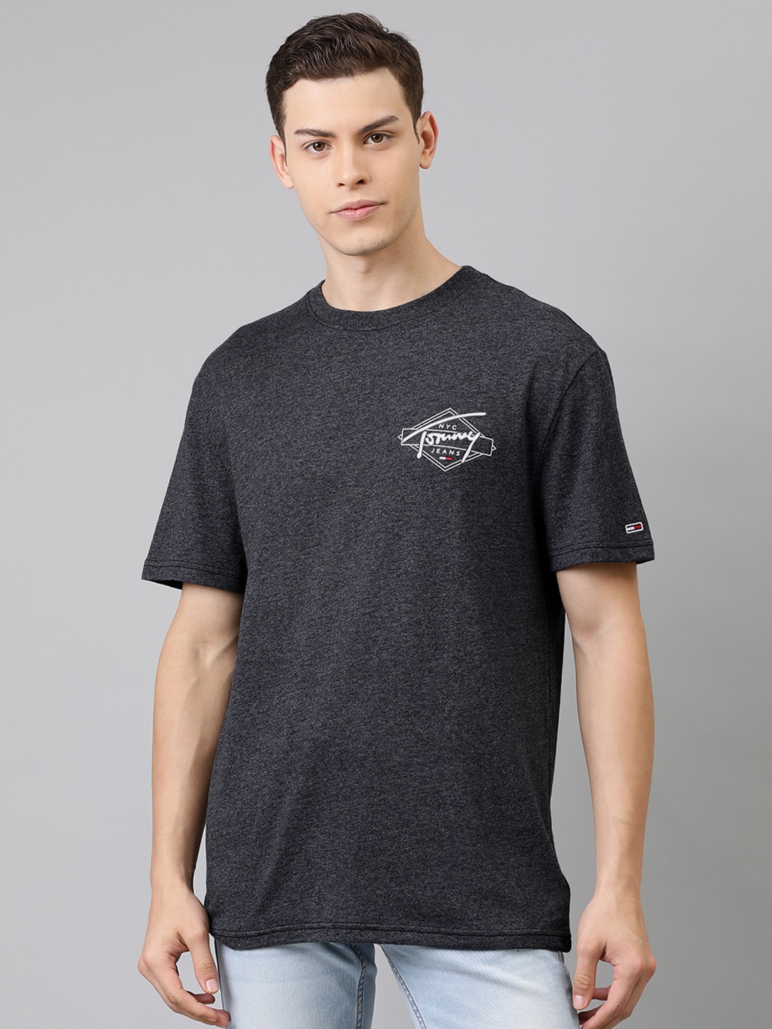 

Tommy Hilfiger Men Charcoal Grey Back Printed Round Neck T-shirt