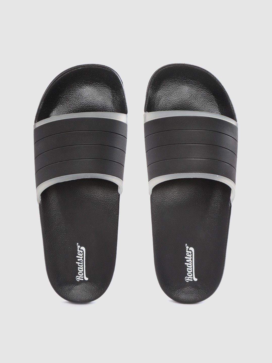 

Roadster Men Black Self-Striped Sliders