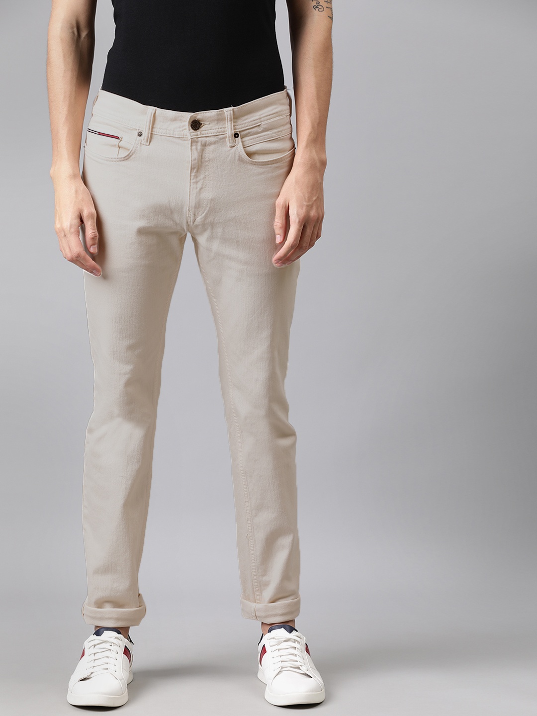 

Tommy Hilfiger Men Off-White Slim Fit High-Rise Clean Look Stretchable Jeans