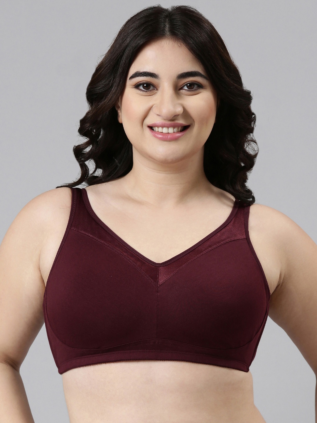 

Enamor Maroon Non-Wired Non Padded Full Coverage Cotton Everyday Minimizer Bra A112, Burgundy