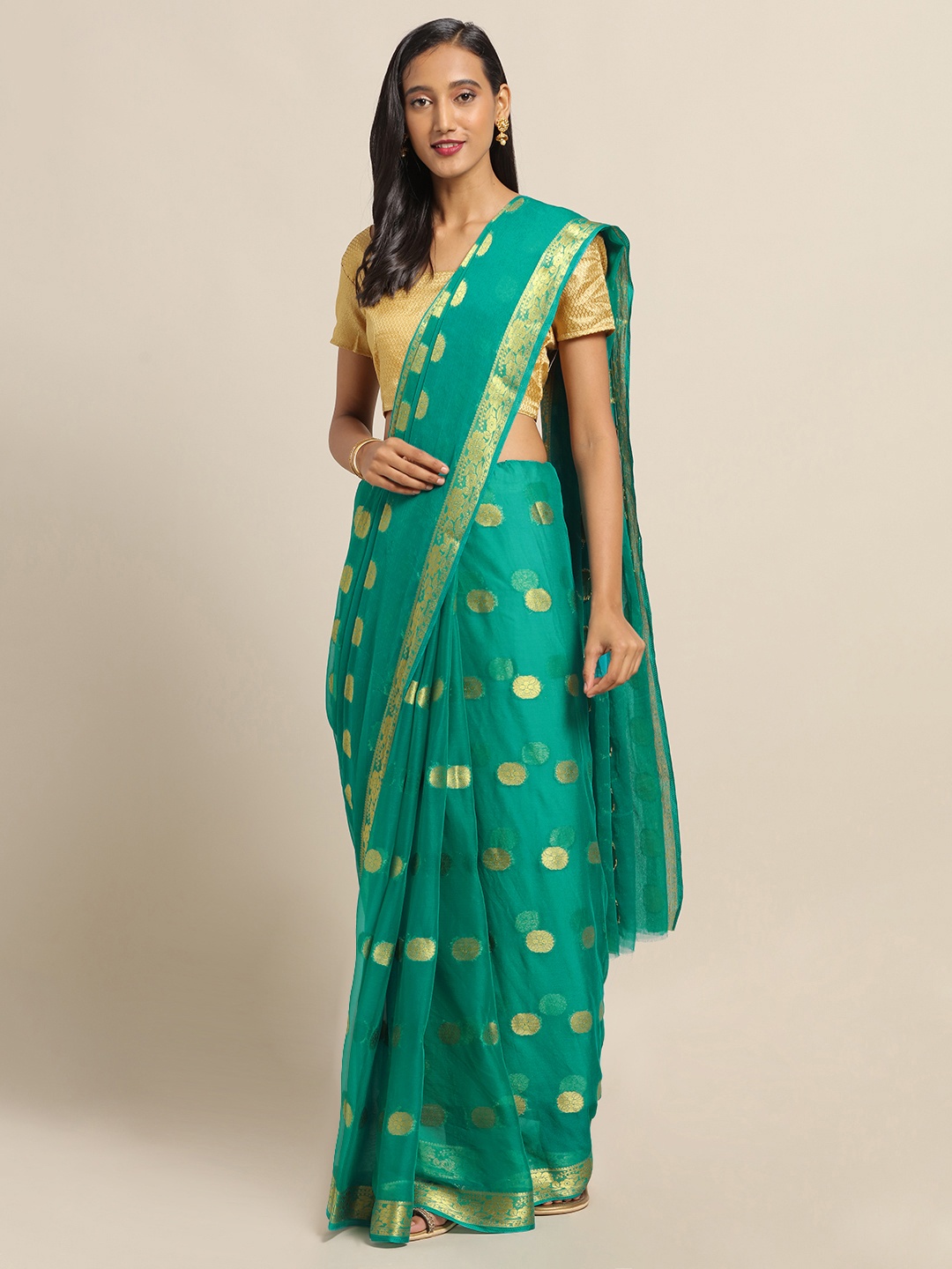 

Saree mall Green Woven Design Poly Chiffon Saree