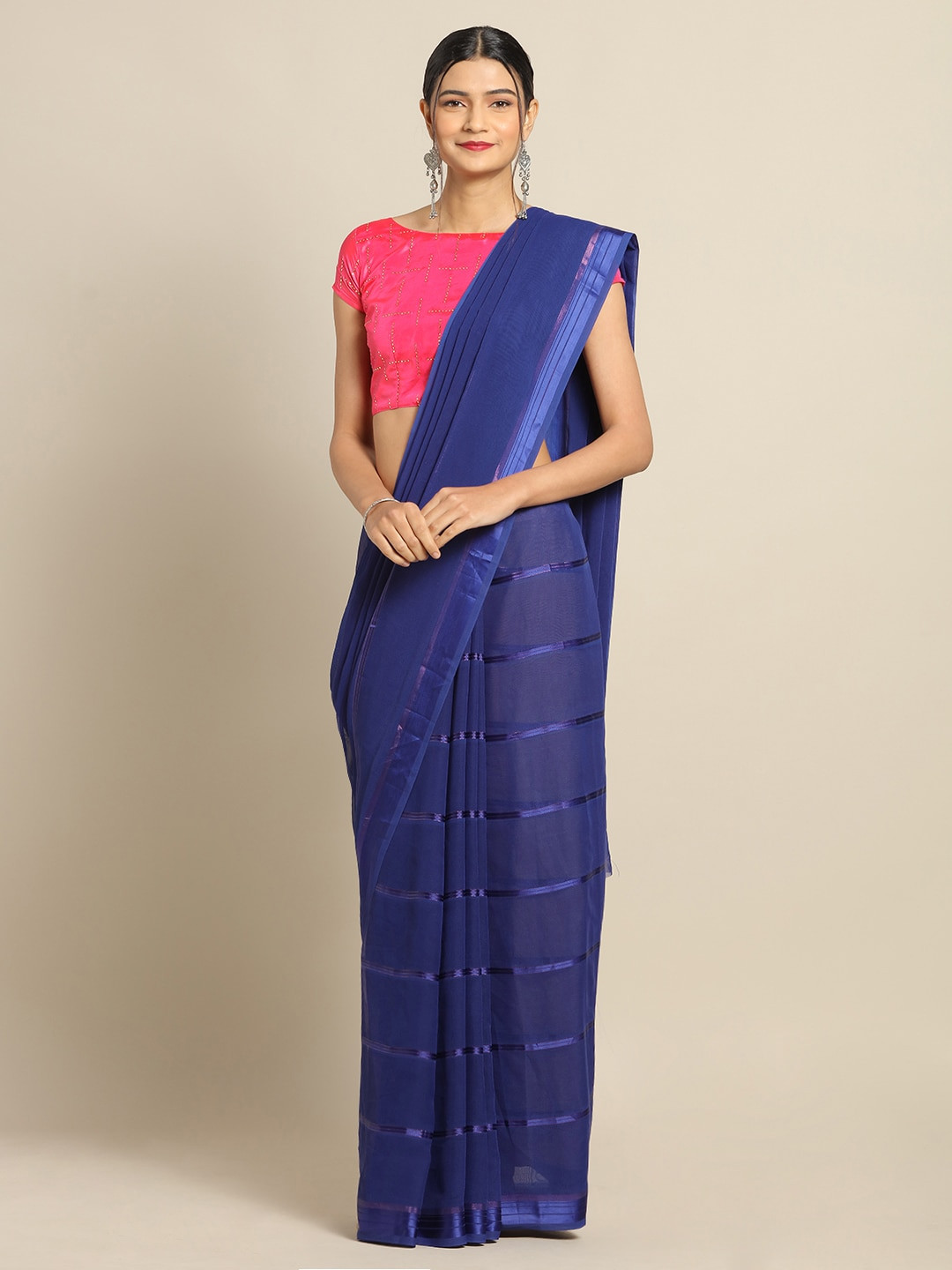 

Saree mall Blue Striped Poly Georgette Saree