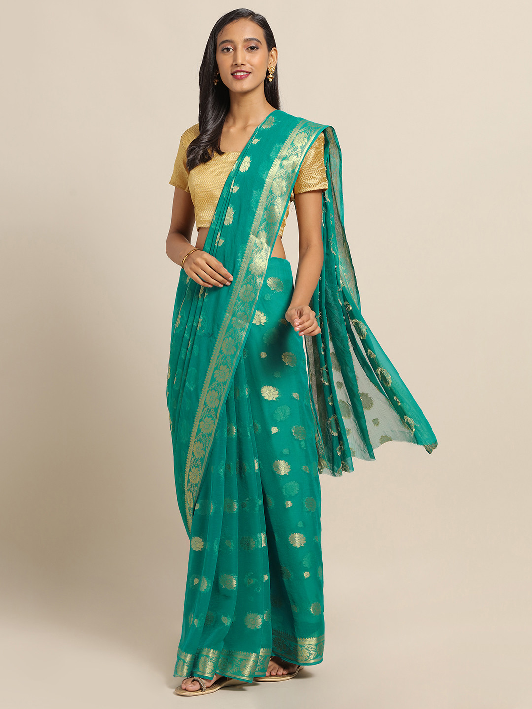 

Saree mall Green Woven Design Poly Chiffon Saree
