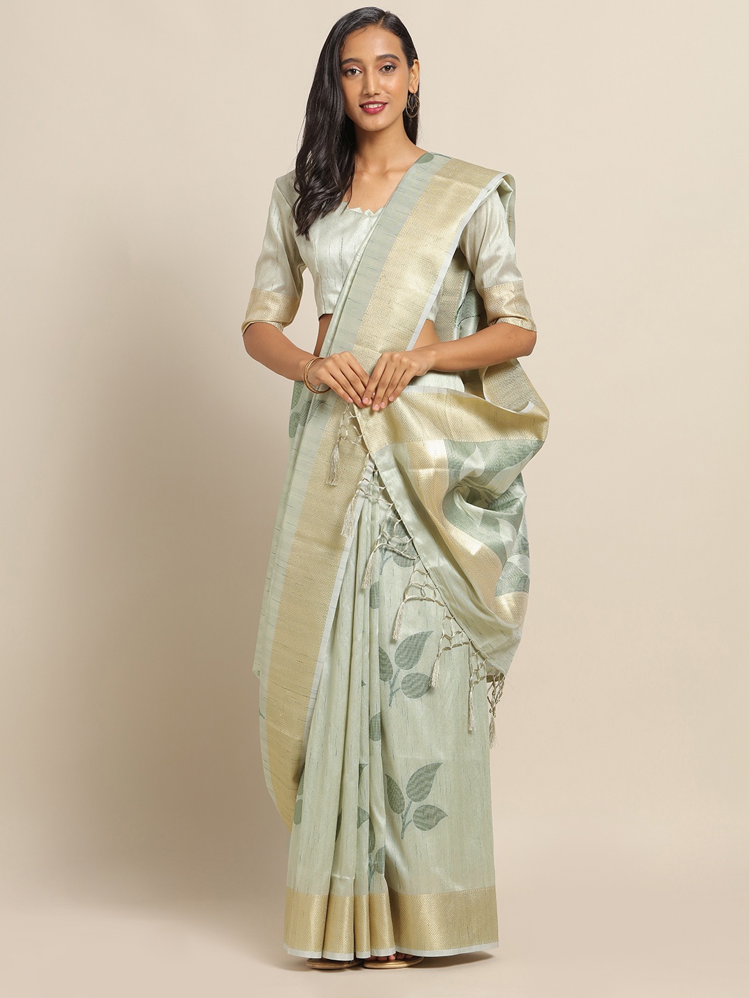

Saree mall Olive Green & Golden Silk Blend Woven Design Saree