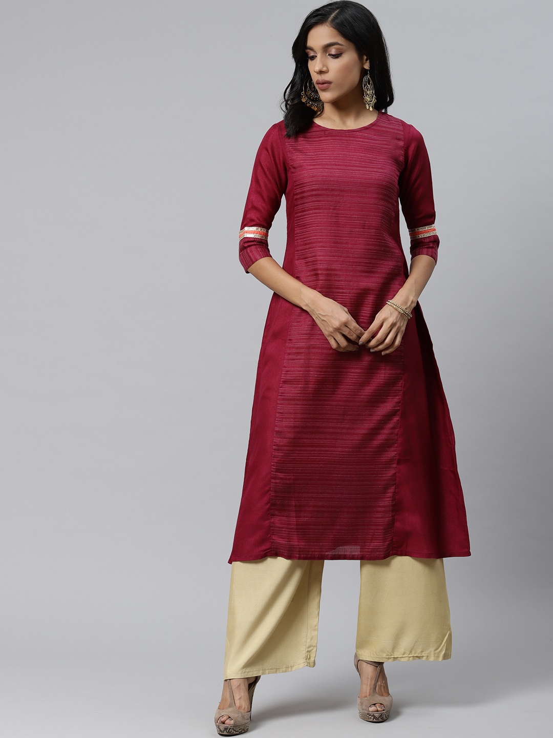 

Indo Era Women Magenta Striped Kurta