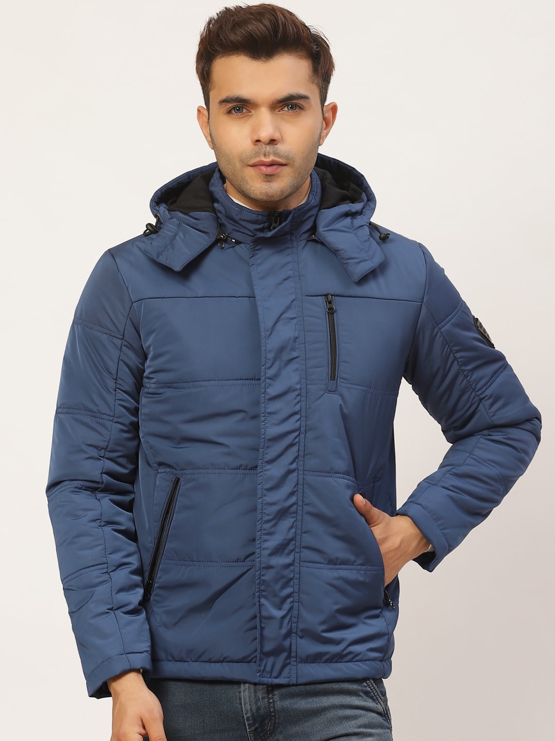 

Pierre Carlo Men Blue Solid Padded Jacket