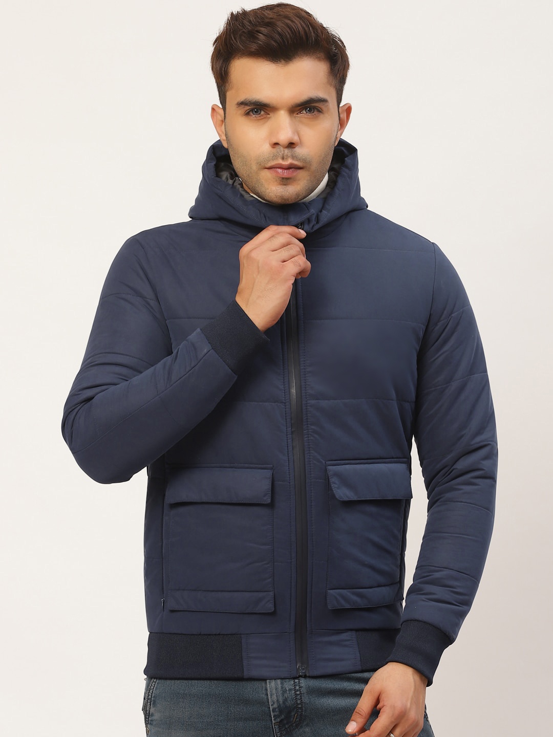 

Pierre Carlo Men Navy Blue Solid Bomber Jacket