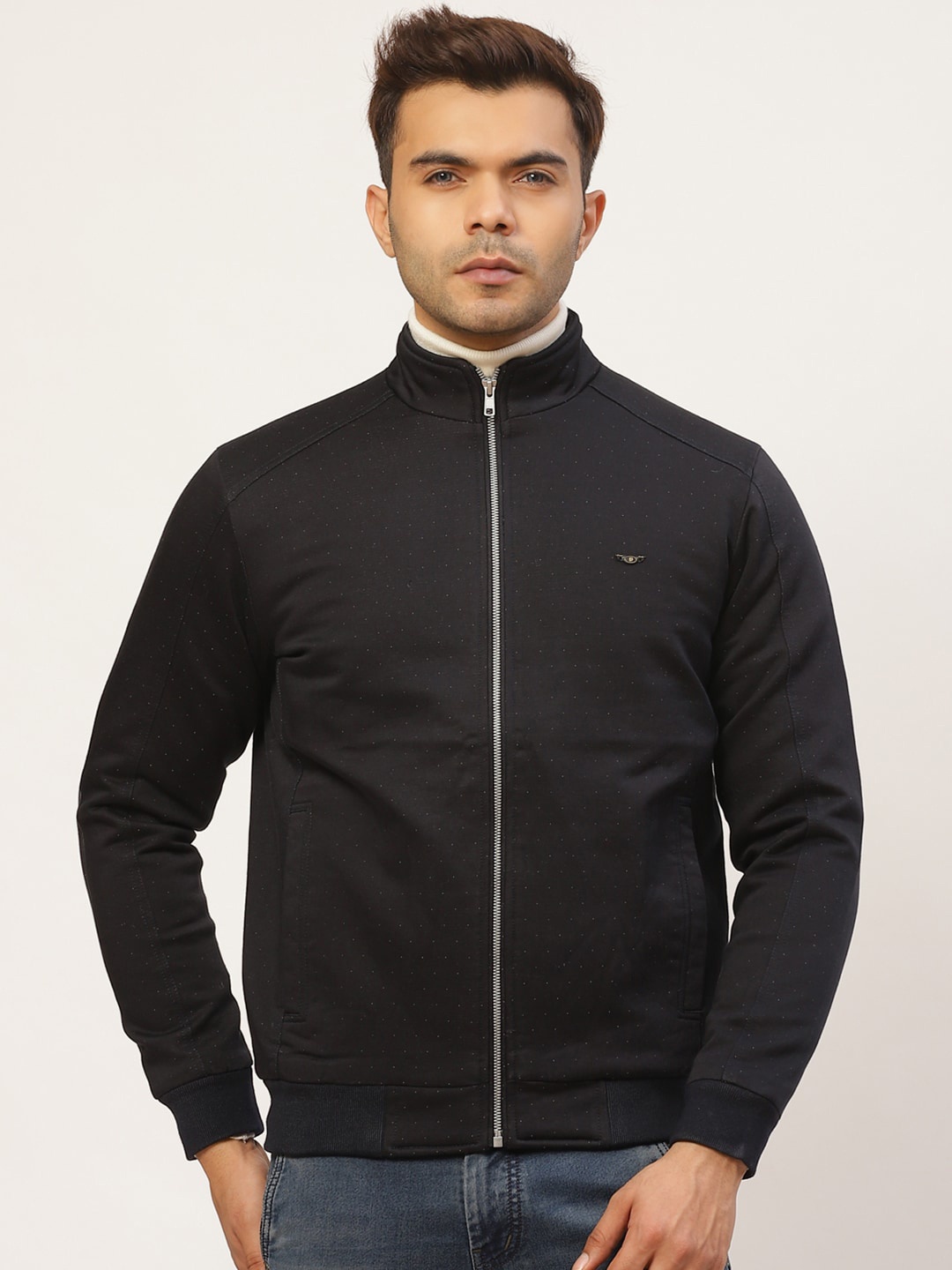 

Pierre Carlo Men Navy Blue Printed Bomber