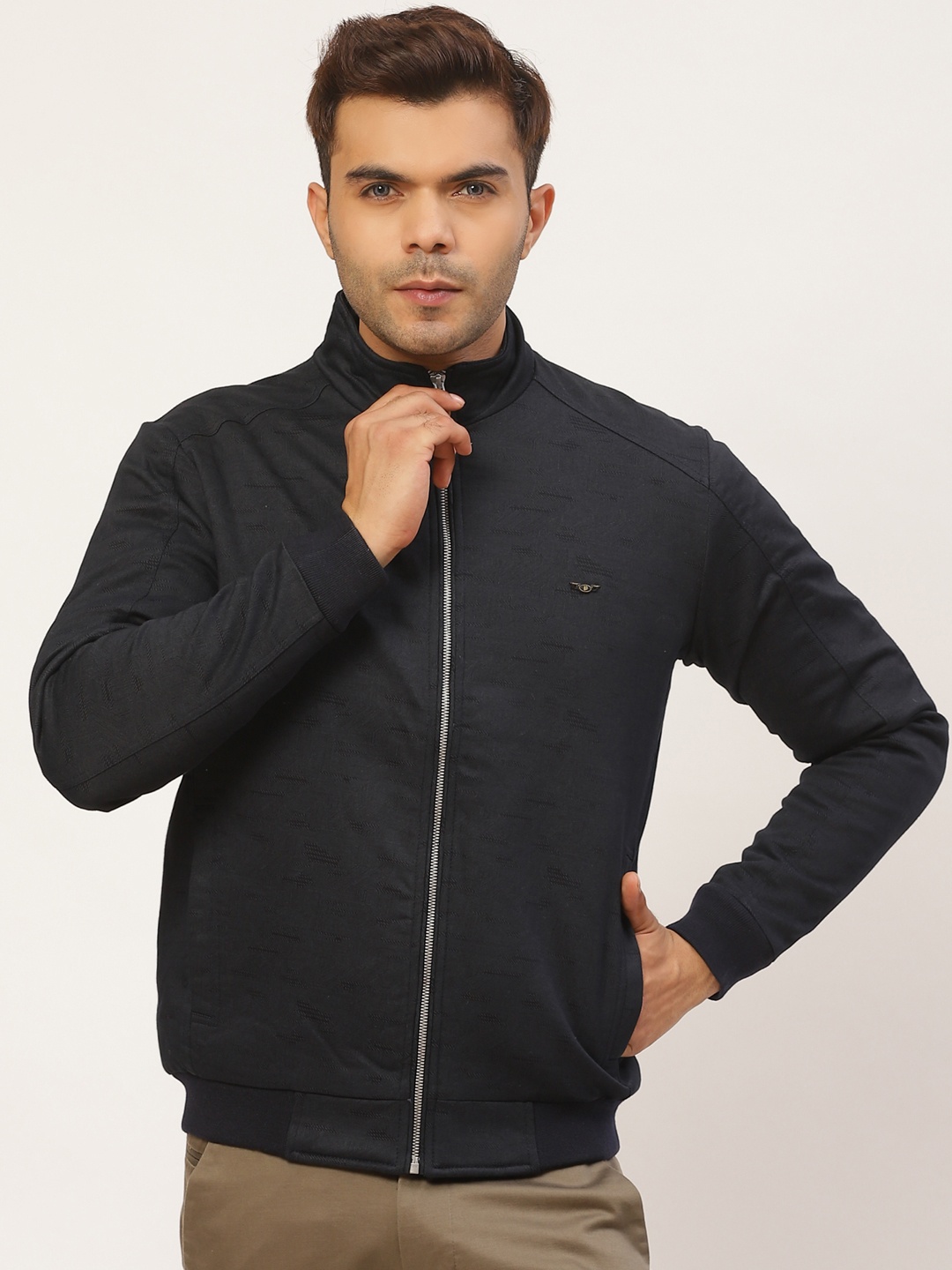 

Pierre Carlo Men Navy Blue Printed Bomber Jacket