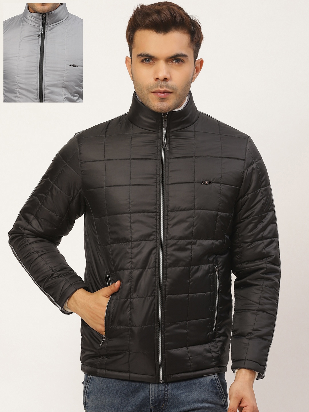 

Pierre Carlo Men Black Solid Reversible Padded Jacket