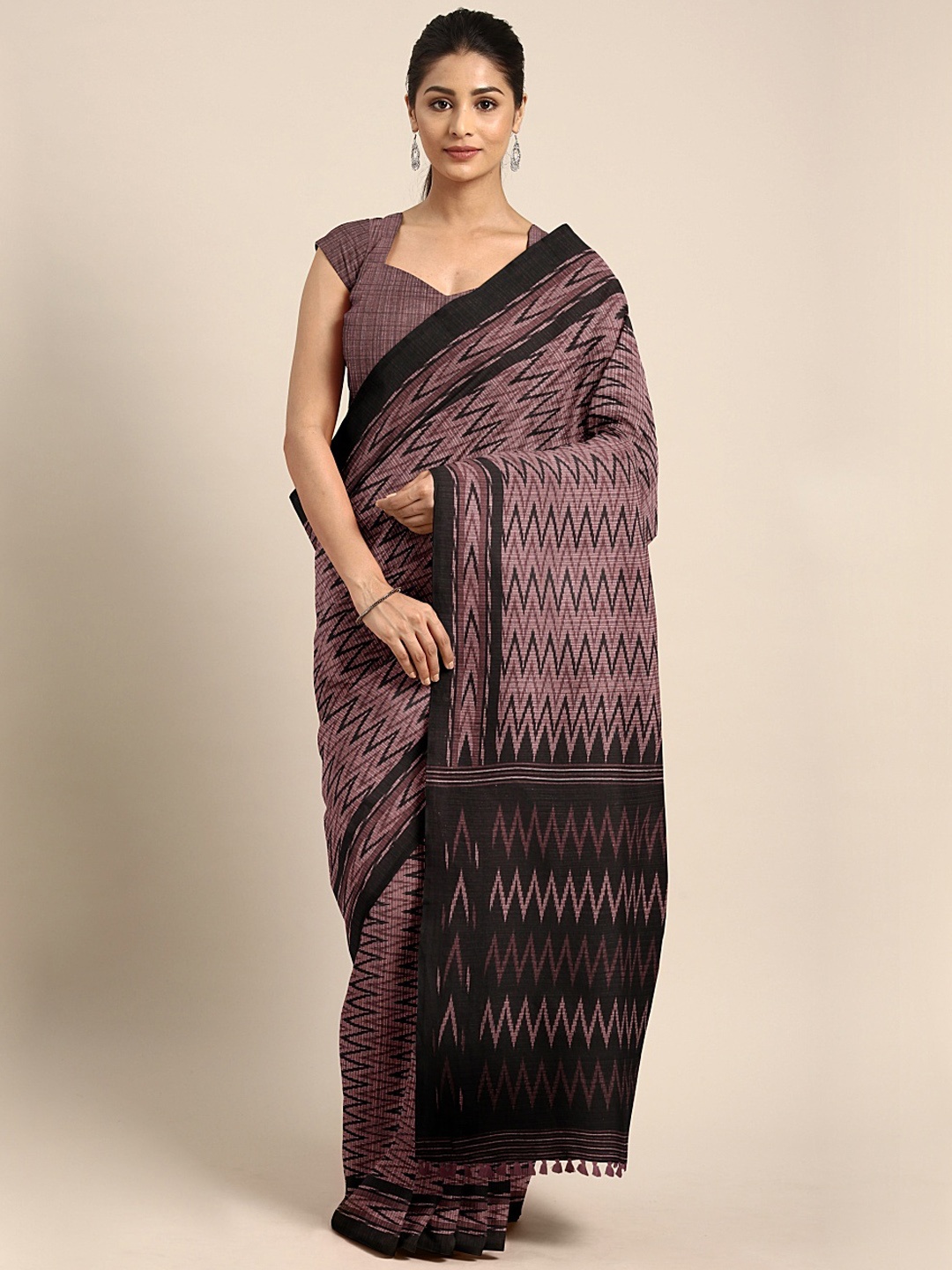 

aamna Mauve & Maroon Cotton Blend Printed Tussar Saree