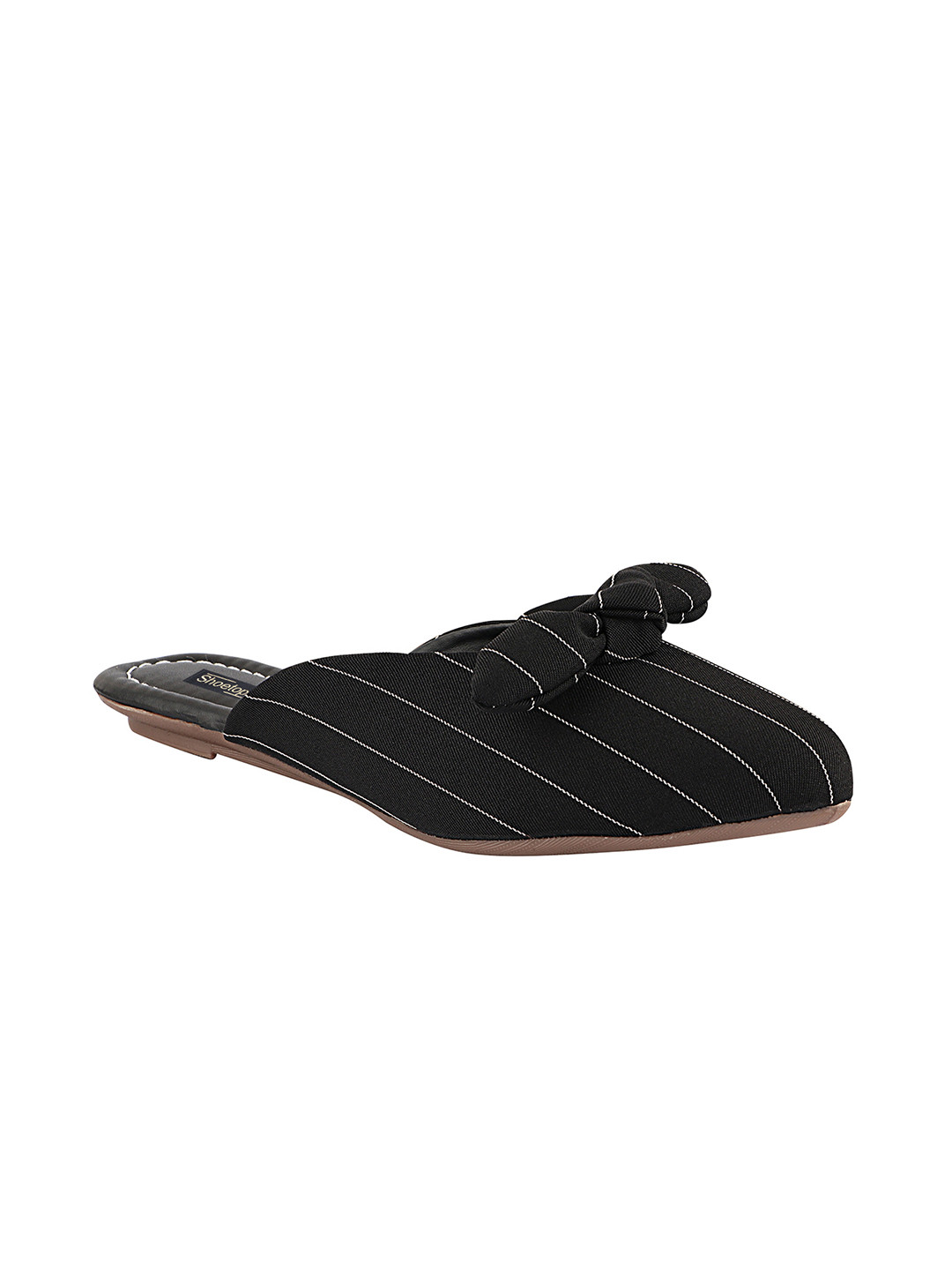 

Shoetopia Women Black & White Striped Fabric Mules With Bow