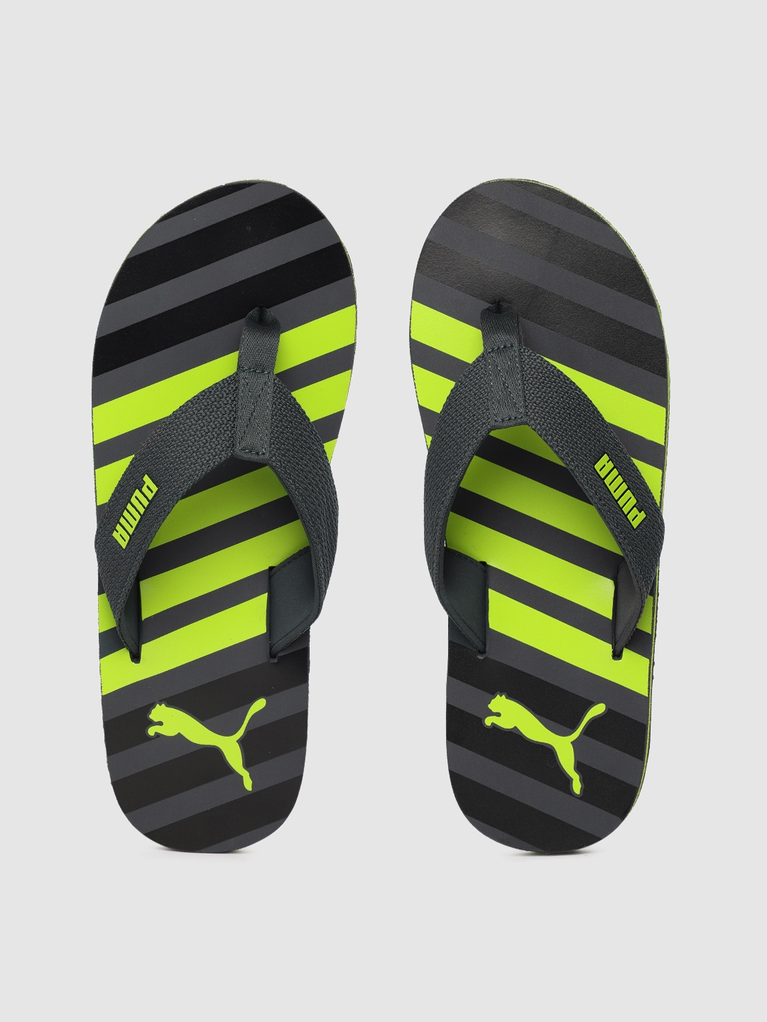 

Puma Men Grey Fluorescent Green Gypsum 4 Printed Thong Flip-Flops