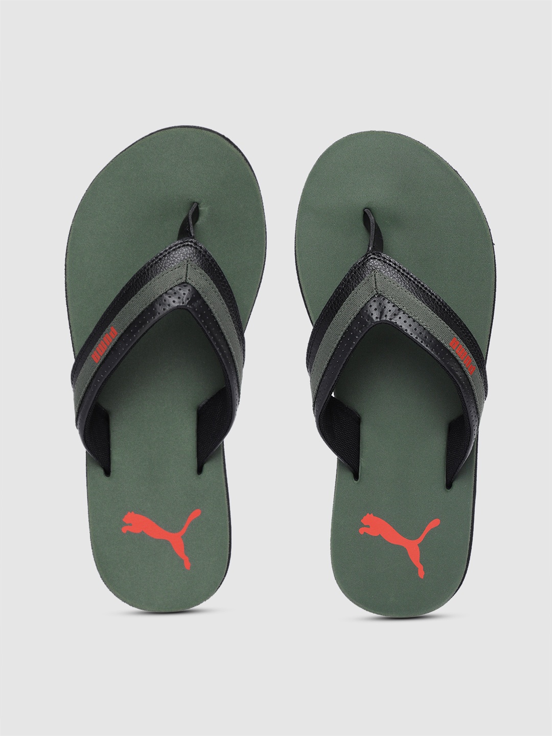 

Puma Men Black Olive Green Breeze V1 Thong Flip-Flops