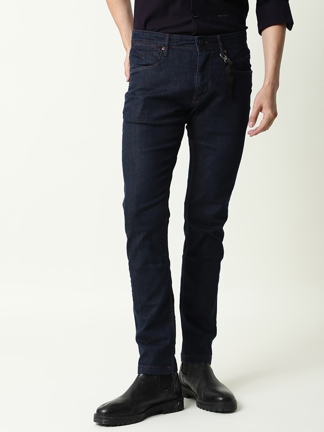 

RARE RABBIT Men Dratt Slim Fit Mid-Rise Jeans, Navy blue