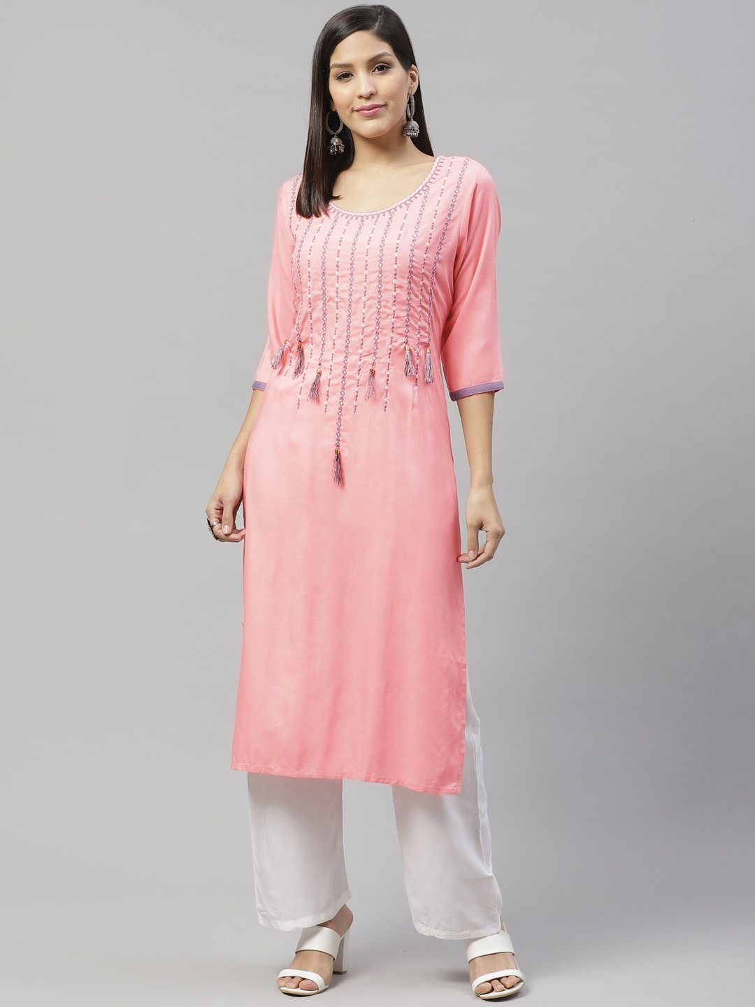 

SILVER STOCK Women Pink Yoke Design Straight Kurta