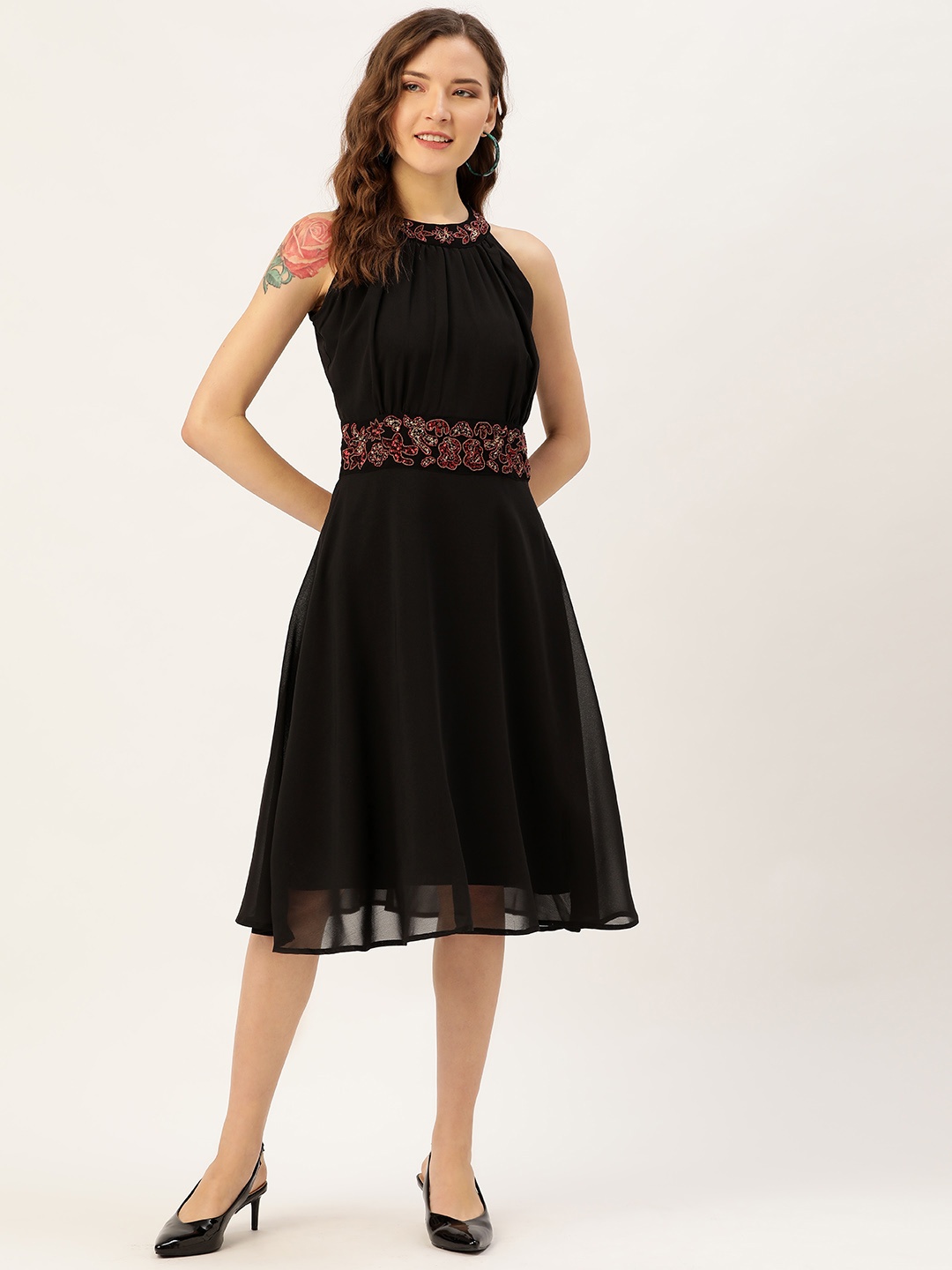 

Antheaa Women Black Solid A-Line Dress