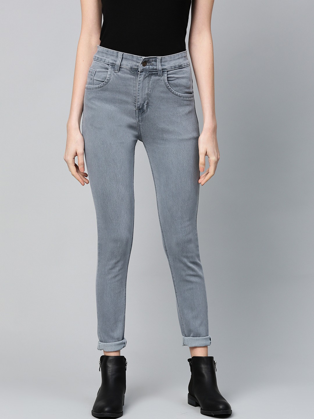 

SASSAFRAS Women Grey Slim Fit Mid-Rise Clean Look Jeans