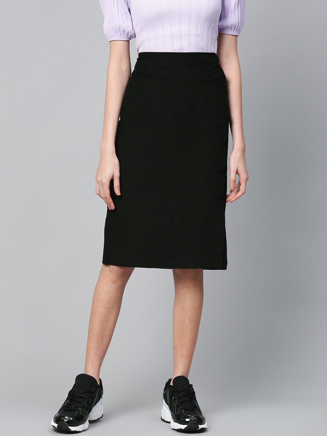 

SASSAFRAS Black Corduroy A-Line Pure Cotton Skirt