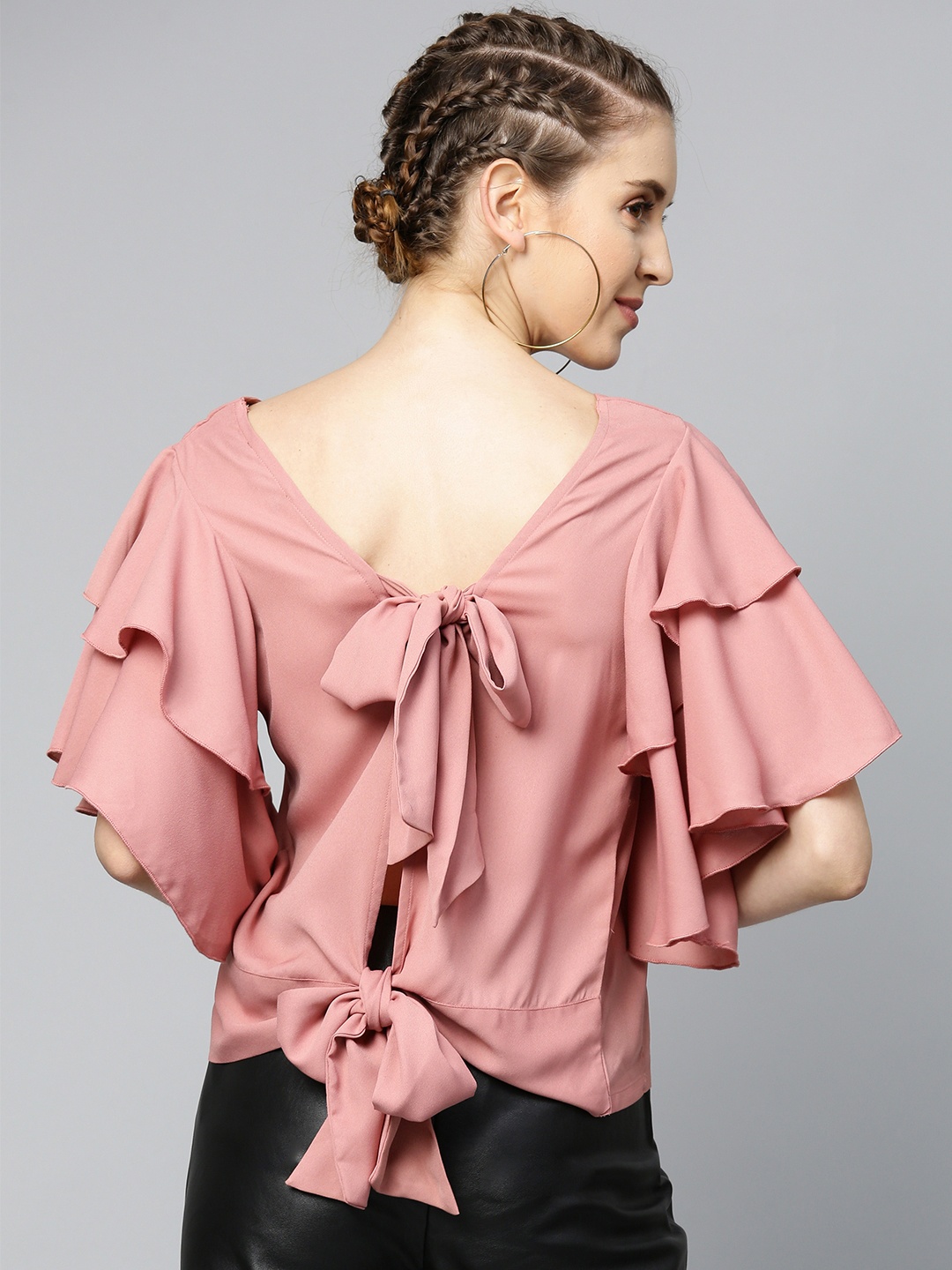 

SASSAFRAS Women Pink Solid Styled Back Top