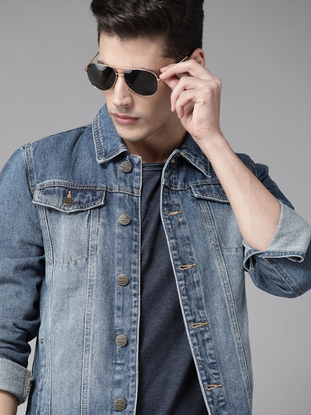 

Roadster Men Navy Blue Washed Denim Jacket