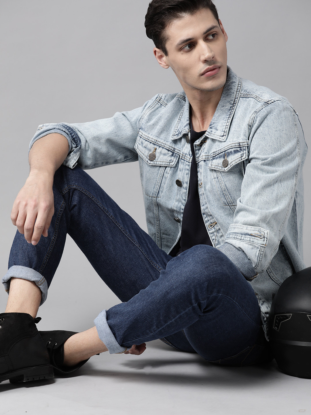 

Roadster Men Blue Washed Denim Jacket