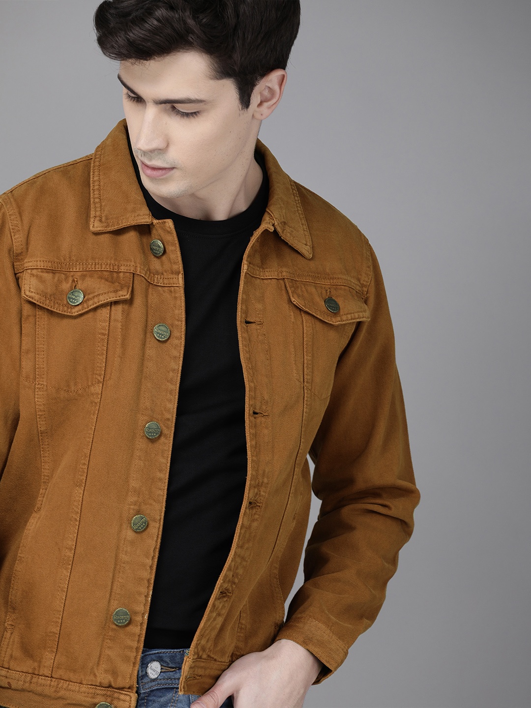 

Roadster Men Brown Solid Denim Jacket