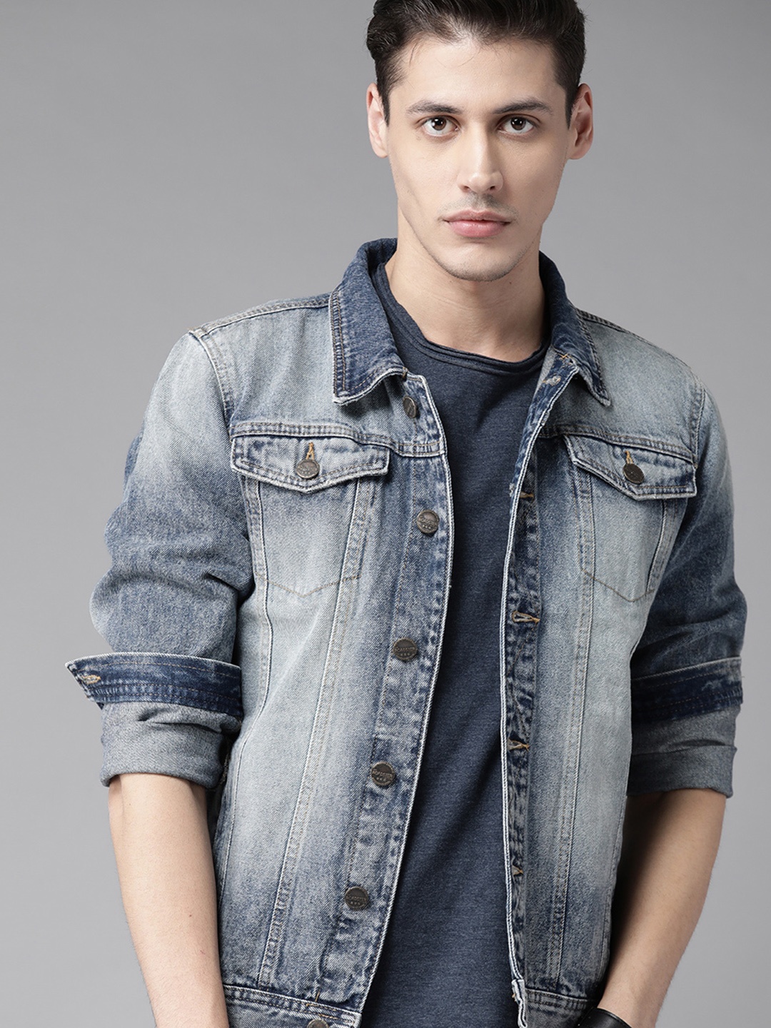 

Roadster Men Blue Washed Denim Jacket