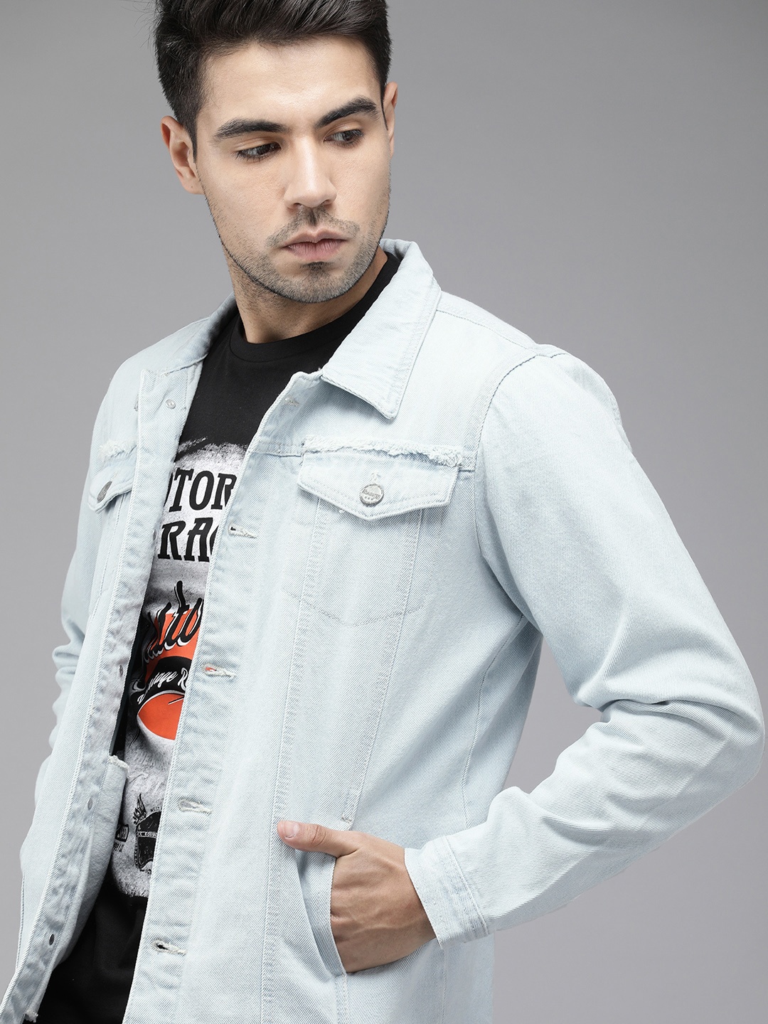 

Roadster Men Blue Washed Denim Jacket