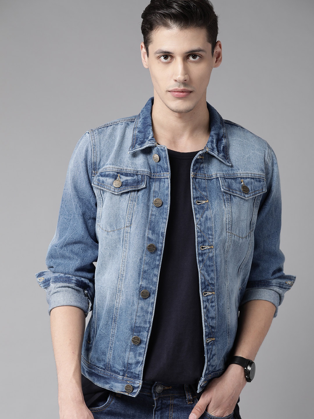 

Roadster Men Blue Washed Denim Jacket