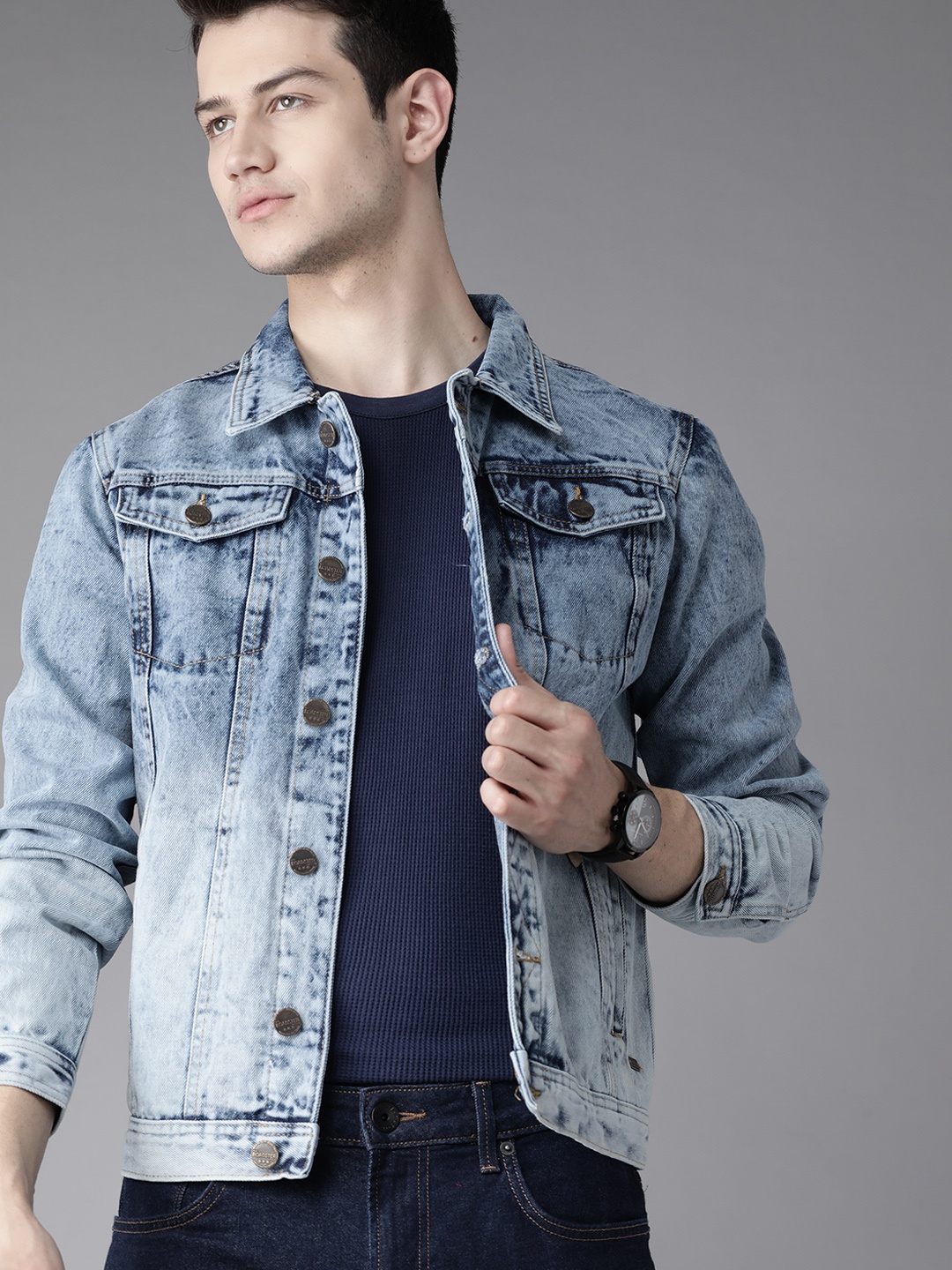 

Roadster Men Blue Washed Denim Jacket