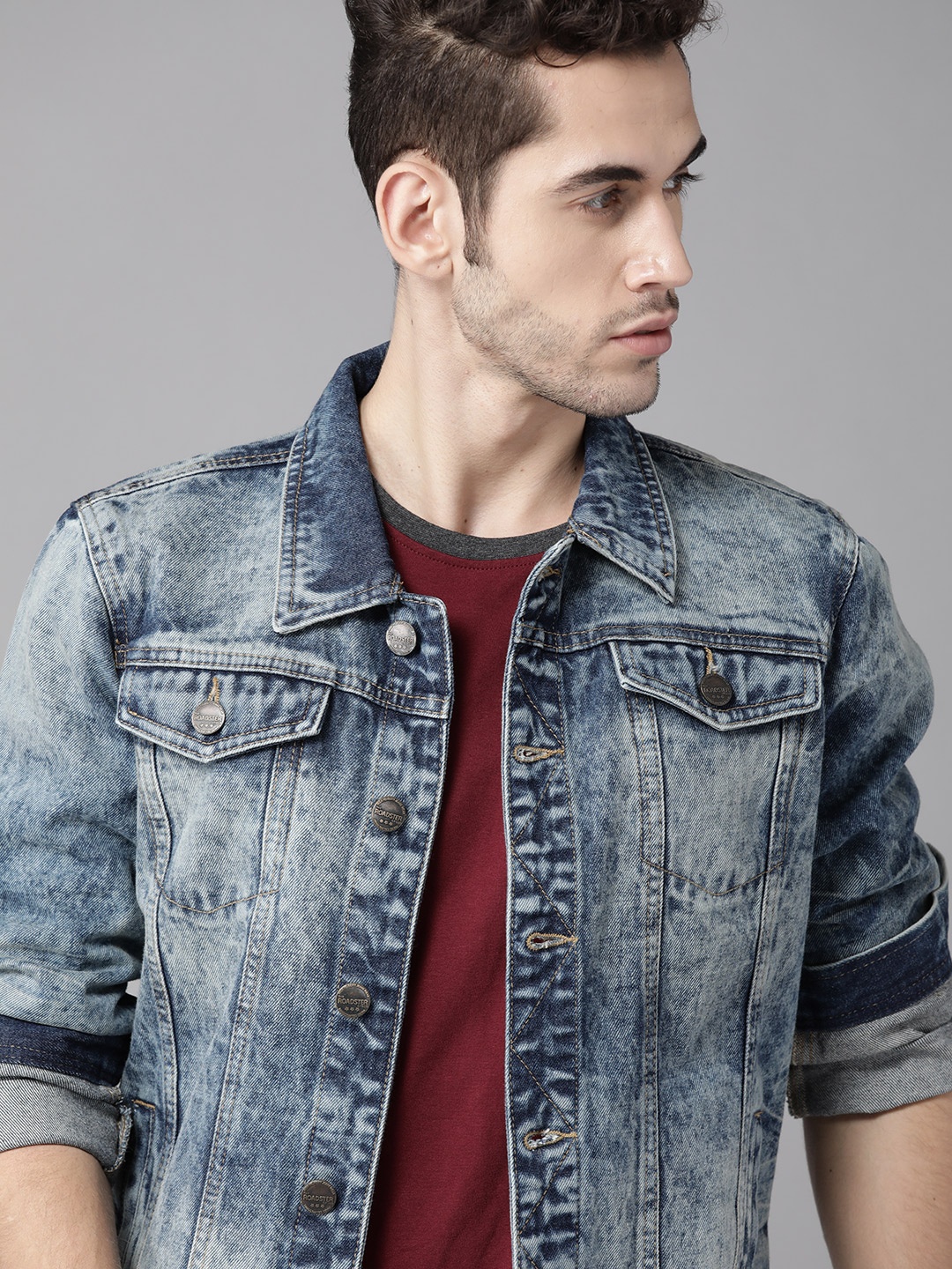 

Roadster Men Blue Washed Denim Jacket