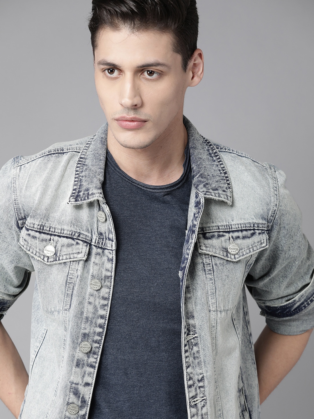 

Roadster Men Blue Washed Denim Jacket