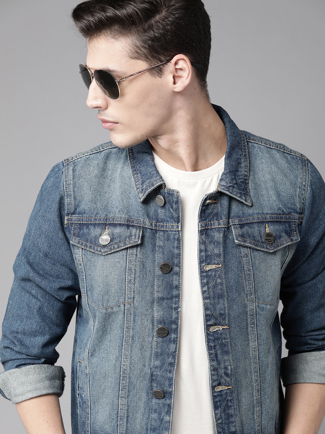 

Roadster Men Blue Washed Denim Jacket