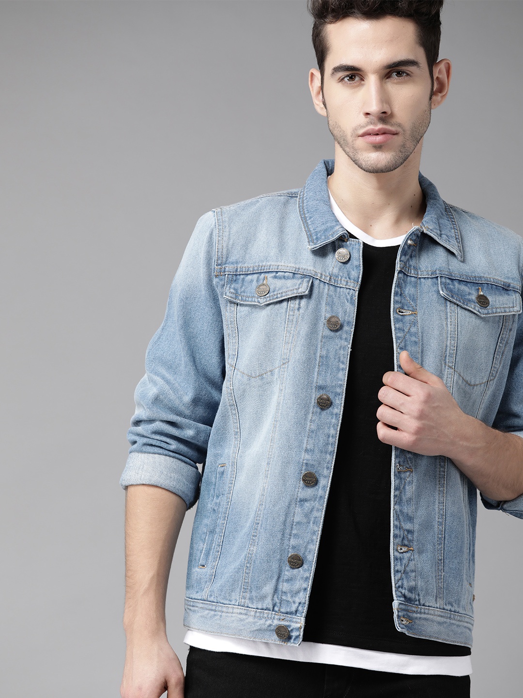 

Roadster Men Blue Washed Denim Jacket